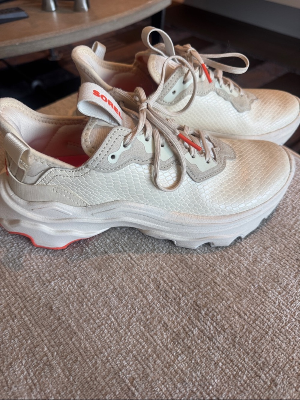 Sorel Women’s Cream Platform Sneaker with Coral Accents